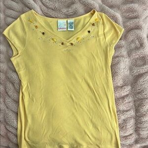 Roxy Yellow Embellished Cap Sleeve Tee